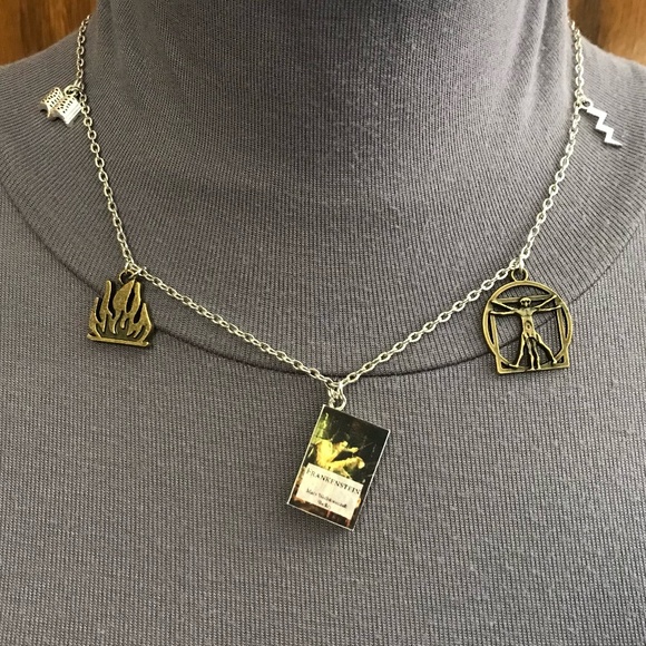 Frankenstein by Mary Shelley Handmade Novel Literature Necklace, Book Cover Fire - Picture 6 of 15